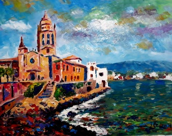 Sitges. Spain. Original acrylic on canvas 21&#39; x 15&#39; (54 x 38 cm)