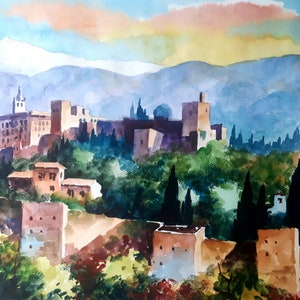Alhambra Granada. Acquerello originale 50 x 35 cm (20'x13')