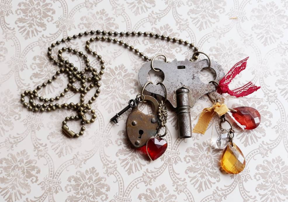 Vintage Clock Key Necklace Brass & Metal Key Charm Etsy
