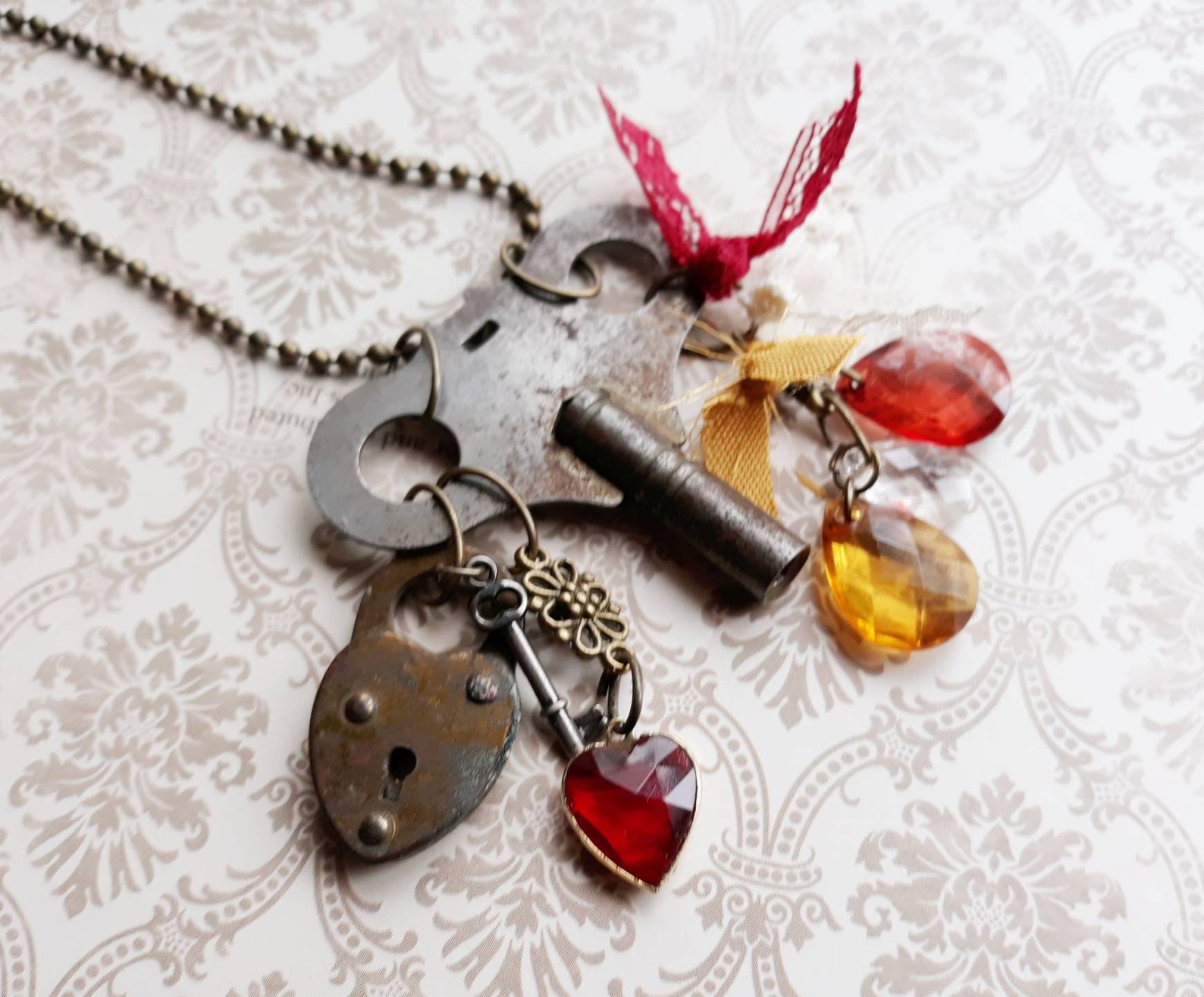 Vintage Clock Key Necklace Brass & Metal Key Charm Etsy