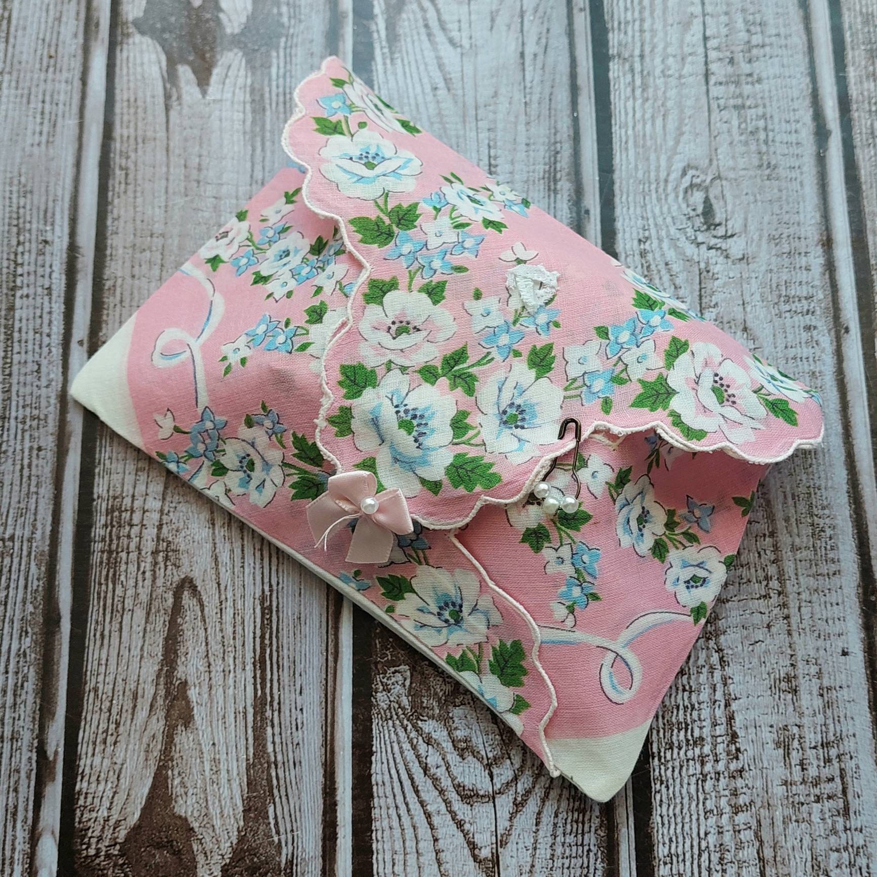 Pink and Blue Floral Fabric Envelope Hankylope Hanky - Etsy