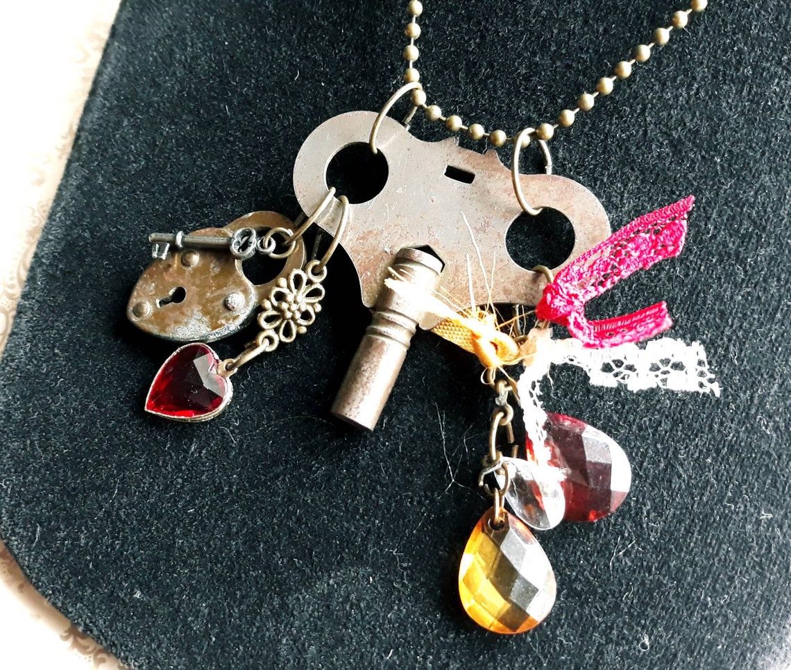 Vintage Clock Key Necklace Brass & Metal Key Charm Etsy
