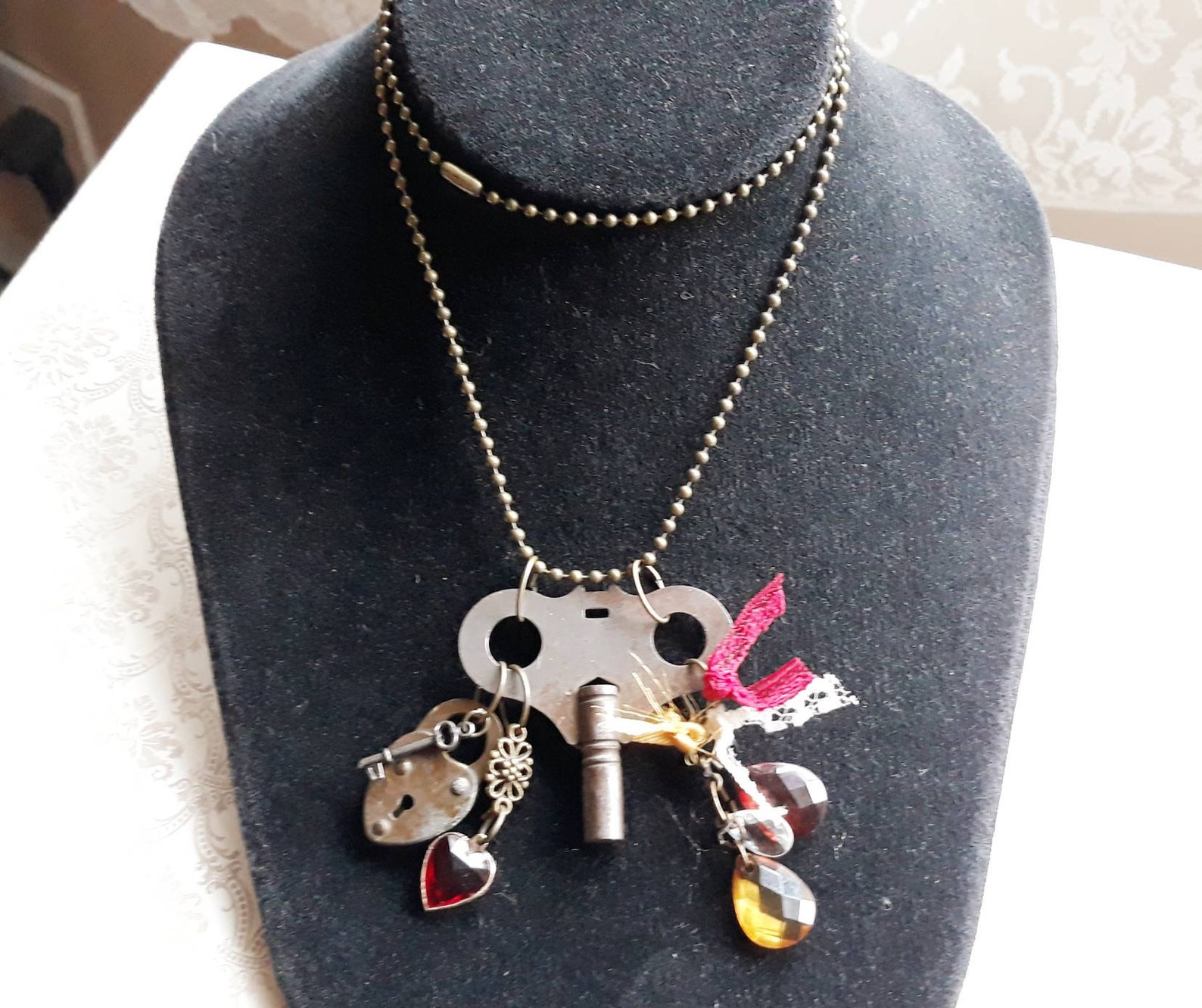 Vintage Clock Key Necklace Brass & Metal Key Charm Etsy