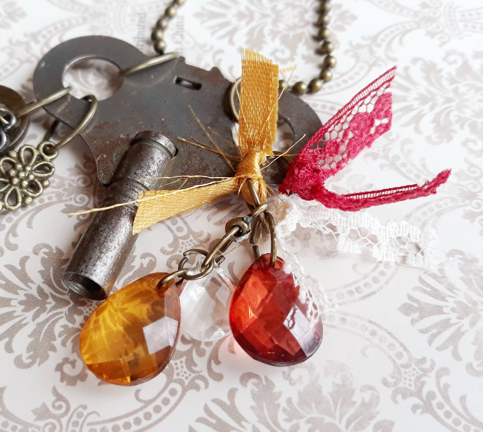 Vintage Clock Key Necklace Brass & Metal Key Charm Etsy