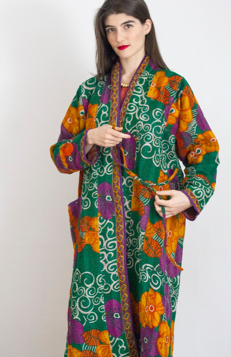 100/% cotton Kantha stitch coat made from pure cotton vintage saris Kantha stitch coat Vintage cotton coat