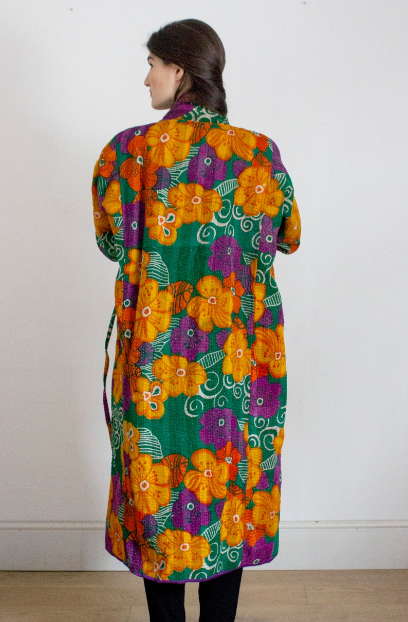 100/% cotton Kantha stitch coat made from pure cotton vintage saris Kantha stitch coat Vintage cotton coat