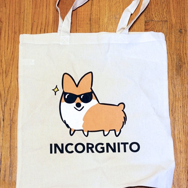 Incorgnito Corgi Tote Bag | Lightweight Canvas Tote | 100% Cotton | 15x16 inches