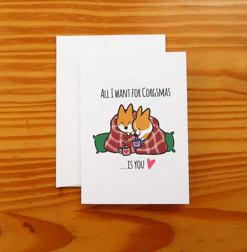 Corgi Christmas Snuggle Greeting Card | 5x7' Card with Envelope | Corgi Holiday Cards | I Love You Seasons Greeting Cards | Handmade 