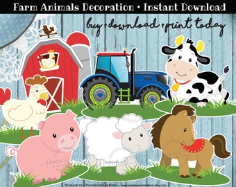 Farm Animals Birthday Party Decoration, Farm Baby Shower Deco, First Farm Animal Decorations, Farm Animals Centerpiece, Instant Download