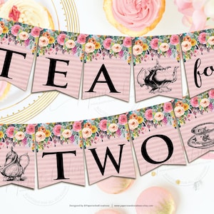 Tea for TWO birthday Party Banner, 2nd birthday Banner, Tea Party Banner 2nd Birthday, Cup of Tea, TeaPot,Girl 2nd Birthday,Instant Download