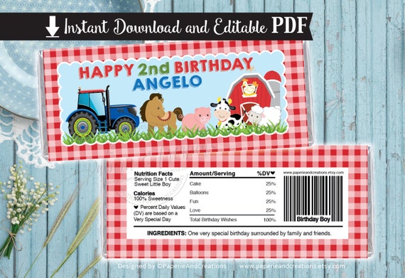 Farm Animals Candy Bar Wrappers Boy Favor Happy Birthday Etsy - mint cow onesie roblox