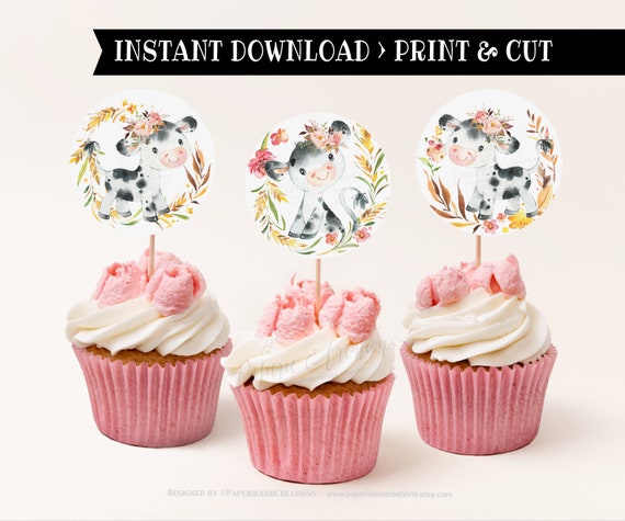 Cute Cow Cupcake Toppers- 12 Piece - Pretty Party Shop