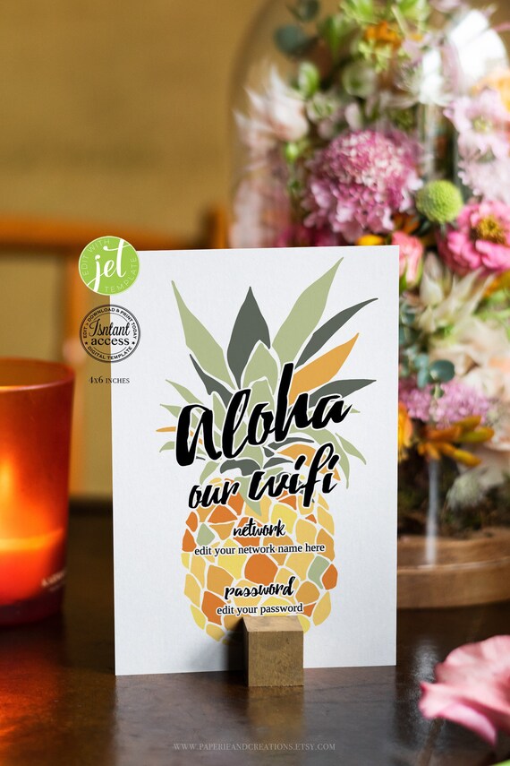 Editable WIFI Password Sign Pineapple Hawaiian Sign Aloha Etsy