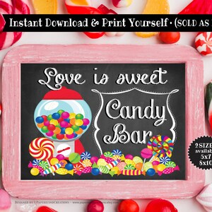 Candy Bar Sign, Love is Sweet Sign, Gumball Machine Sweets, Party Signs, Candy Bar Birthday Party, Chalkboard, Printable, Instant download