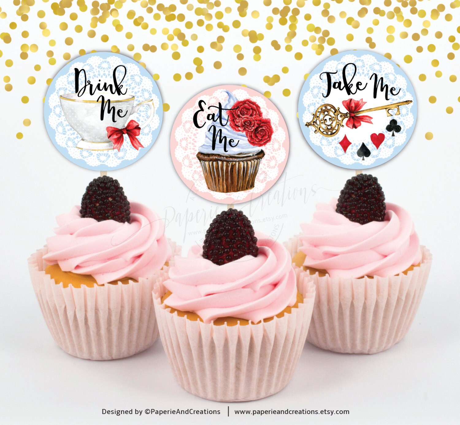 Alice in Wonderland Cupcake Toppers Birthday Party Decor Etsy
