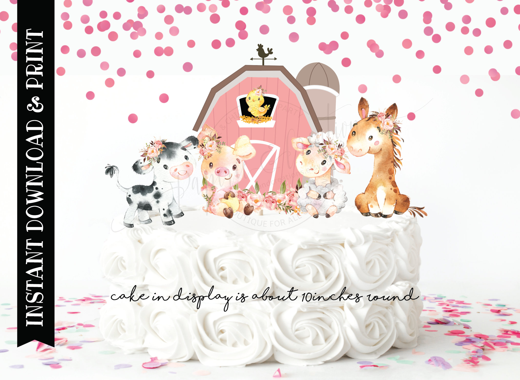 Farm animal, yard, pig, cow, sheep birthday cake topper, personalised name,  age