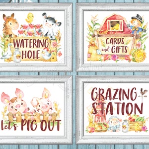 Placa de bebedouro, Pig Out, Estação de pastagem, Cartões e presentes, Pacote com 4 placas para impressão Festa de animais de fazenda, Para impressão, Download instantâneo