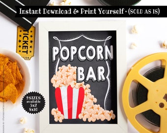 Popcorn Bar Sign: Cinema Party Decor (Digital Download)