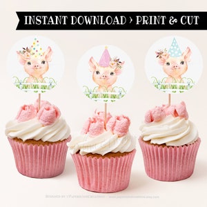 Pig Cupcake Toppers: Farm Birthday Party Decoration (Printable Download)