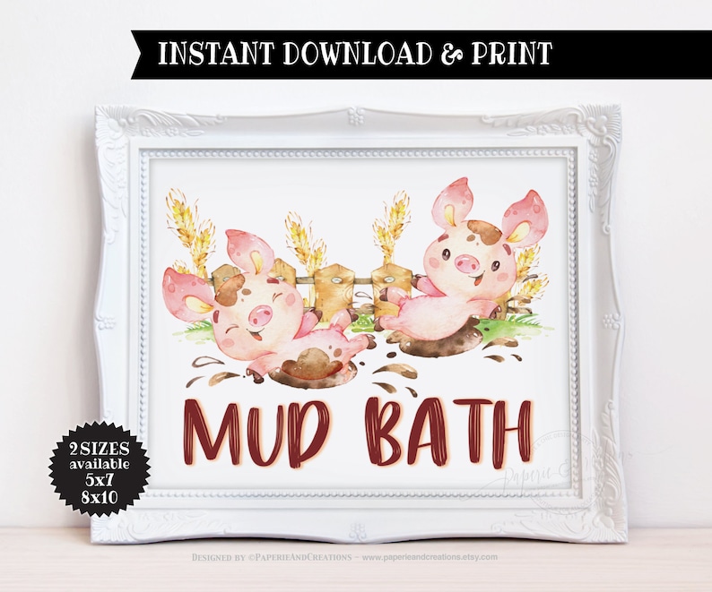 Mud Bath Pack of 4 Printable Signs Farm Animals Party Grazing Station Watering Hole Sign Printable Instant Download Cards and Gifts