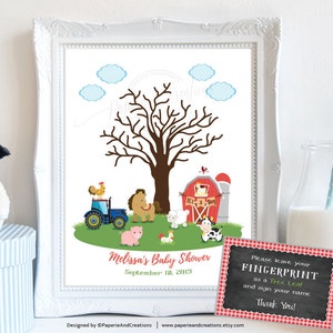 Baby Shower Guest Book Tree - Farm Animals - Guest Sign In - Guest Book Alternative - Thumb Print - Printable