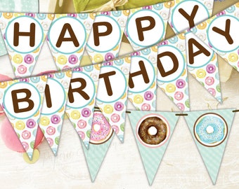 Donut Party Happy Birthday Banner/Donut Theme Party Banner/