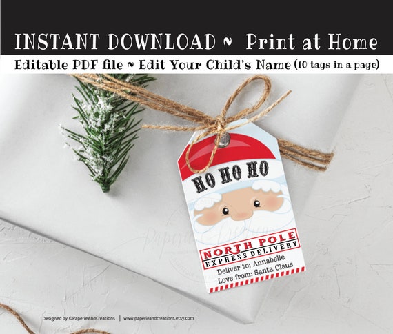 Santa Claus Tags Printable Editable Holiday Tags Christmas | Etsy