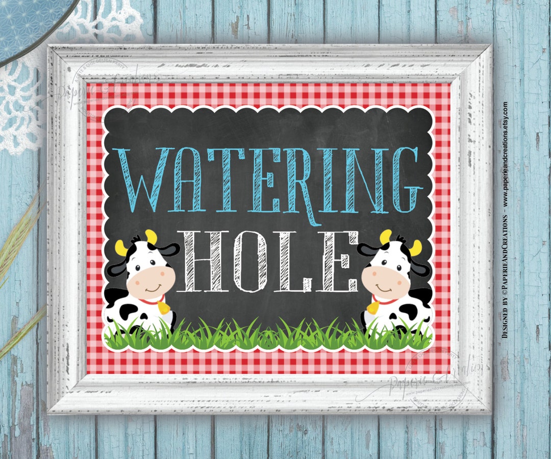 Watering Hole Sign - Farm Birthday Sign - Party Signs - Red Gingham - Chalkboard - Wall Art ...