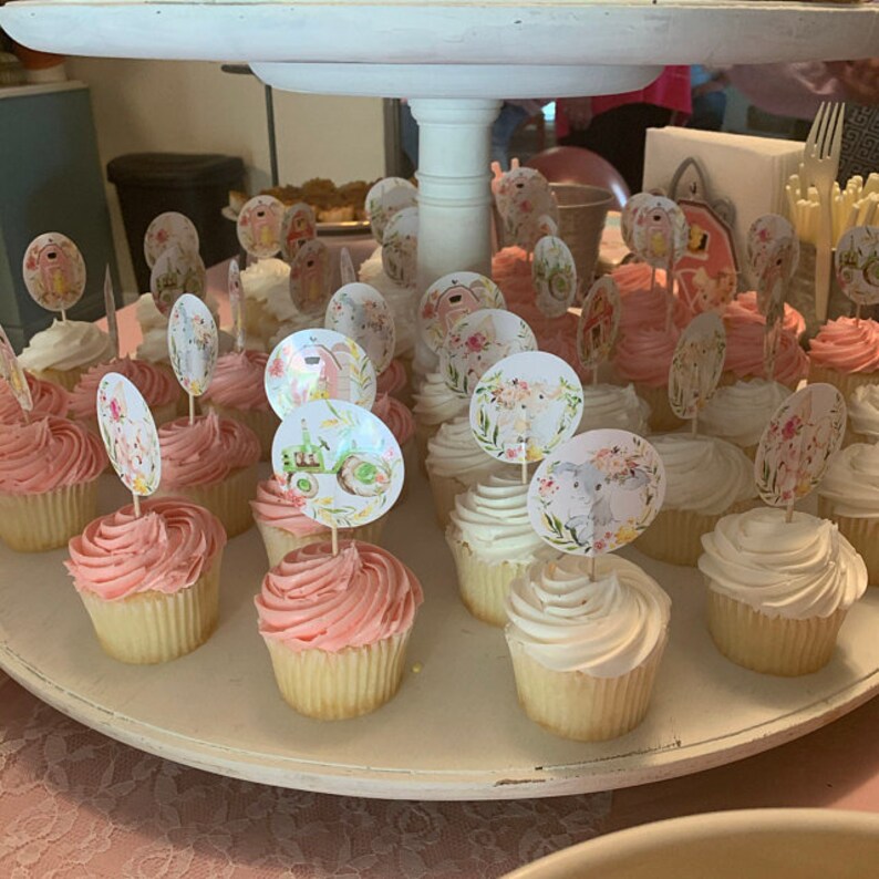 Animals Farm Cupcake Toppers Green Tractor Pig Barn First Etsy