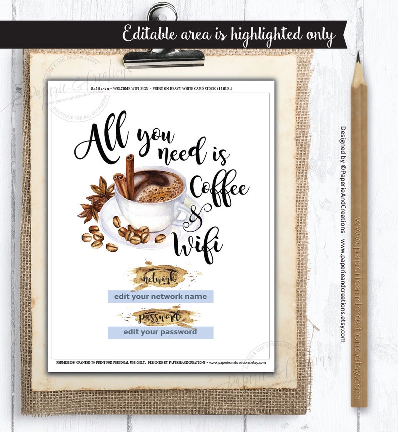 WIFI Password Sign All You Need is Coffee Sign Wall Art Etsy