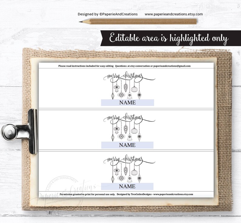 Napkin Wrap Printable Merry Christmas Printable Napkin Wrap | Etsy