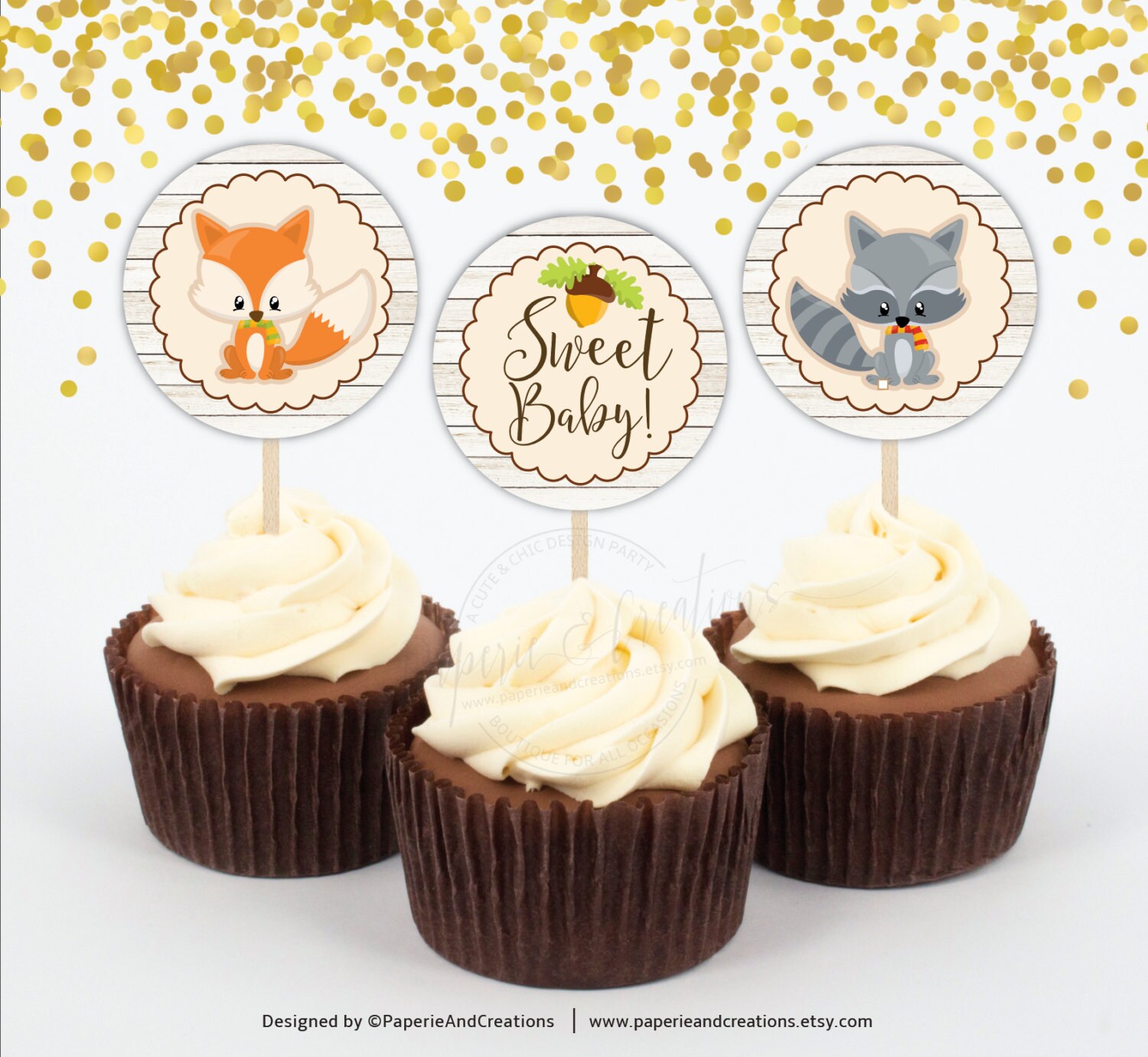 Woodland Baby Shower Cupcake Toppers Baby Shower Party Etsy
