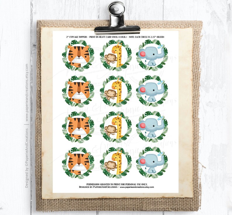 Safari Baby Shower Theme,First Safari Birthday,Wild Animals Cupcake Toppers,Monkey,Elephant,Tiger Tropical Leaves,Printable,Instant download