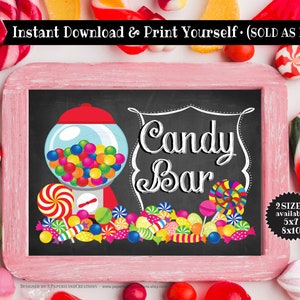 Candy Bar Sign, Gumball Machine Sweets Party Signs, Candy Bar Birthday Party, Chalkboard, Wall Print, Shower Sign Printable,Instant download