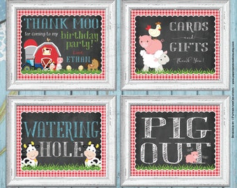 Farm Animals Party Signs: Personalized Thank Moo, Pig Out (Printable)