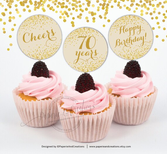 Cupcake Toppers 70th Birthday Cheers to 70 Years Cream and Etsy