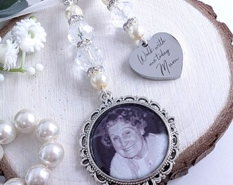 Personalised Bouquet Photo Charm, Engraved Heart, Walk with me today