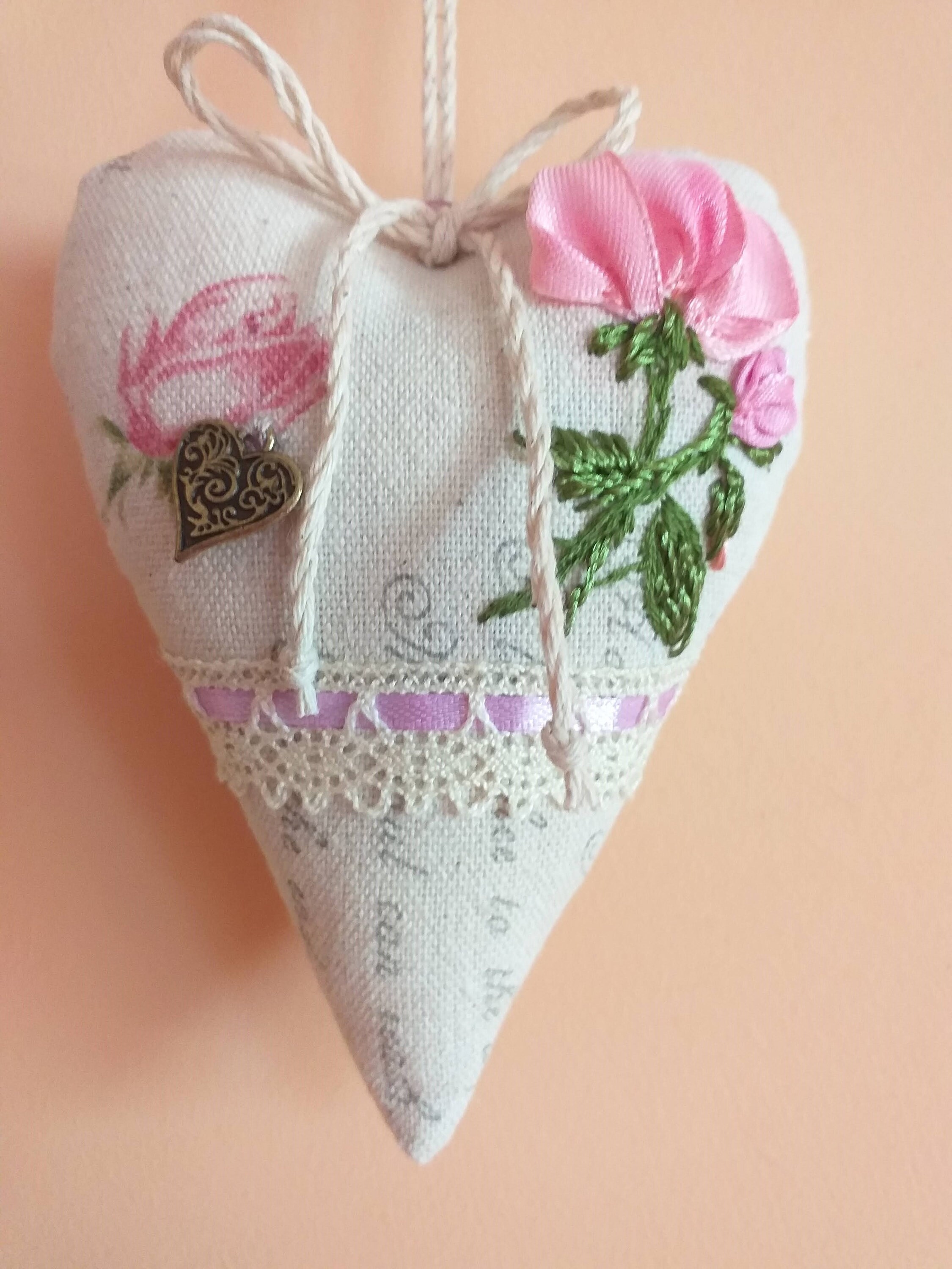 Valentine Heart /Embroidered /Shabby Chic /Ribbon /Home Decor /Gift For Mom