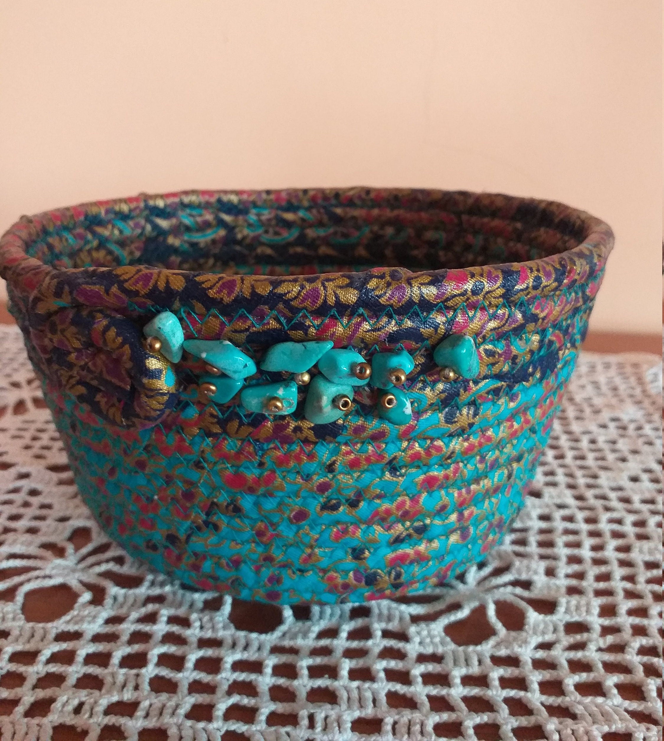 Coiled Rope Bowl , Fabric Basket, Bowl, Coiled Clothesline , Fruit , Easter Bowl