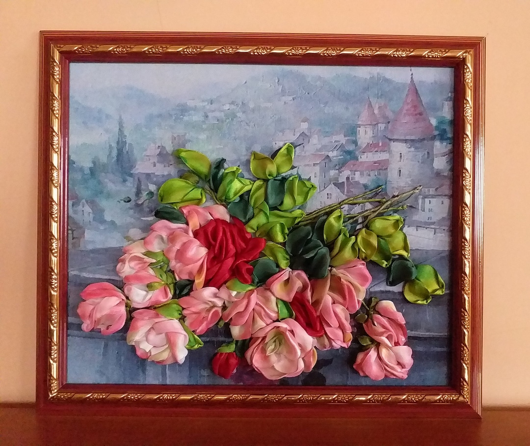 Embroidered Picture/morning in Prague / Ribbon Embroidery / Embroidered