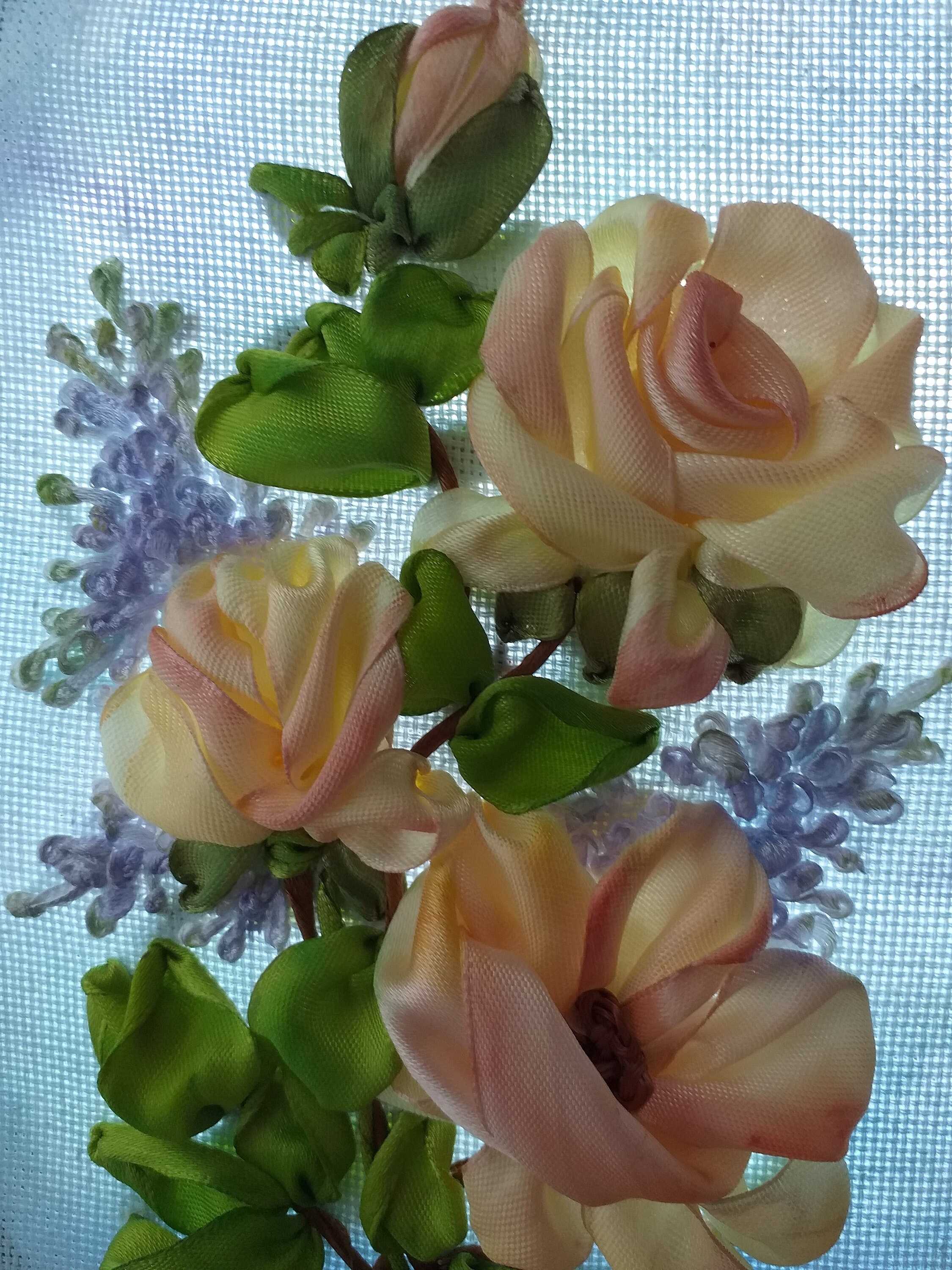 Ribbon Embroidered Roses and Lilacs /ribbon Art /wall Decor /bouquet of ...