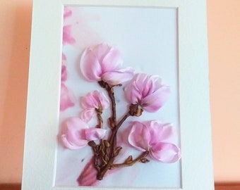 Magnolia  /ribbon embroidered card  /greeting card  /for all occasions