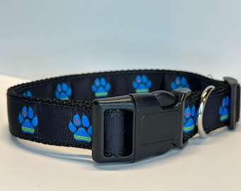 Aruba Flag Dog Collar - Cunucu - Dog Paw Design - SIZE MEDIUM