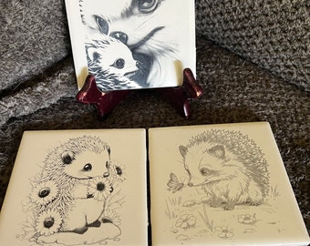 Hedgehog Ceramic Tile Art Trivet Coaster or Decor Hedgie Hedgehogs