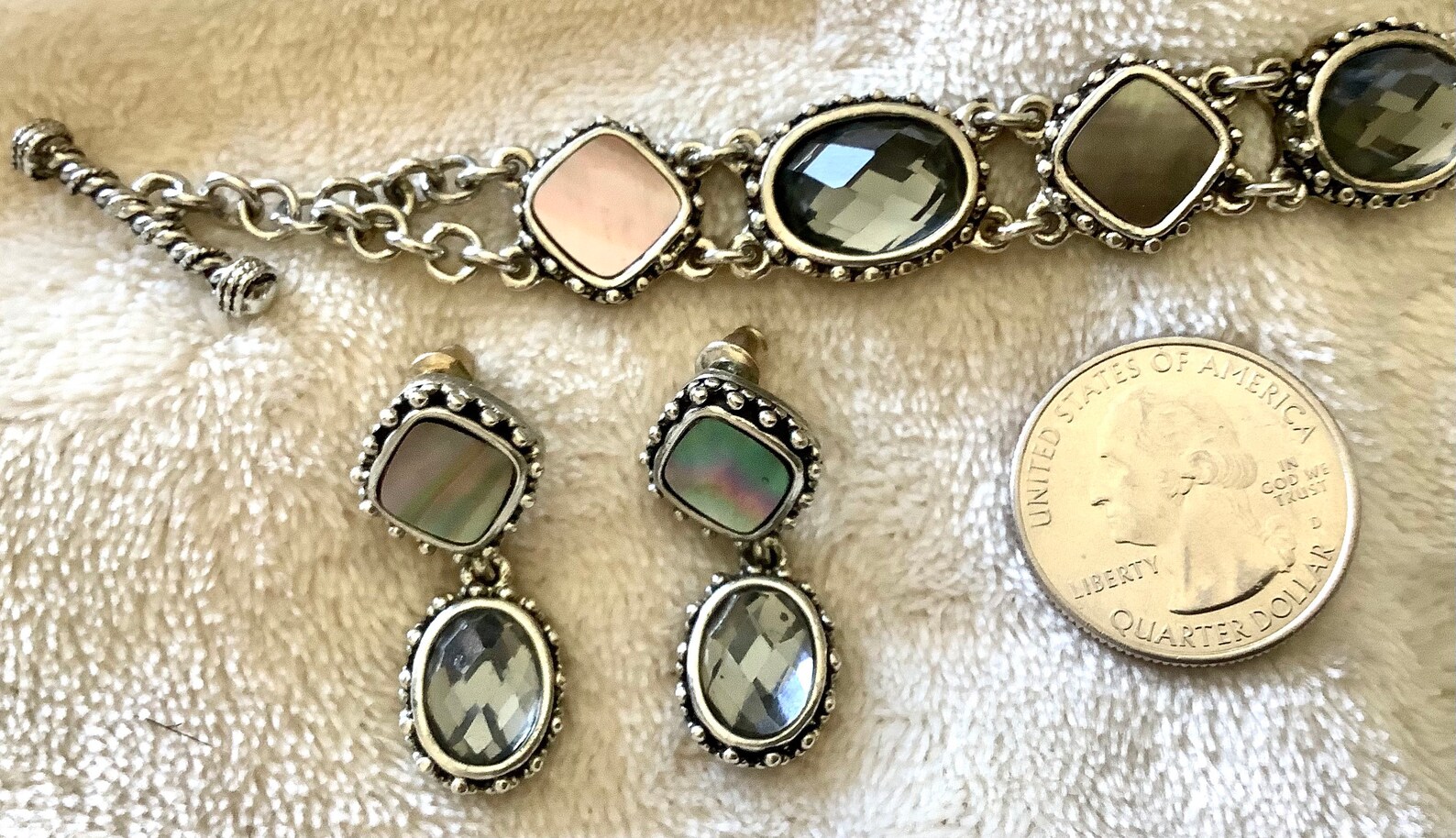 Cookie Lee Genuine Mother of Pearl and Smokey Faceted Glass Etsy