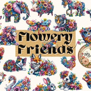 Digitale Clipart, PNG Dateien, Blumige Freunde, Junk Journal, Scrapbooking, digitaler Download, druckbare Bilder