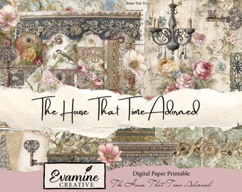 Druckbare Collage Papiere | 12 hochauflösendes 300DPI Digital Paper Pack |  Digitaler Download | Junk Journal Kit | Das Haus, das die Zeit schmückte