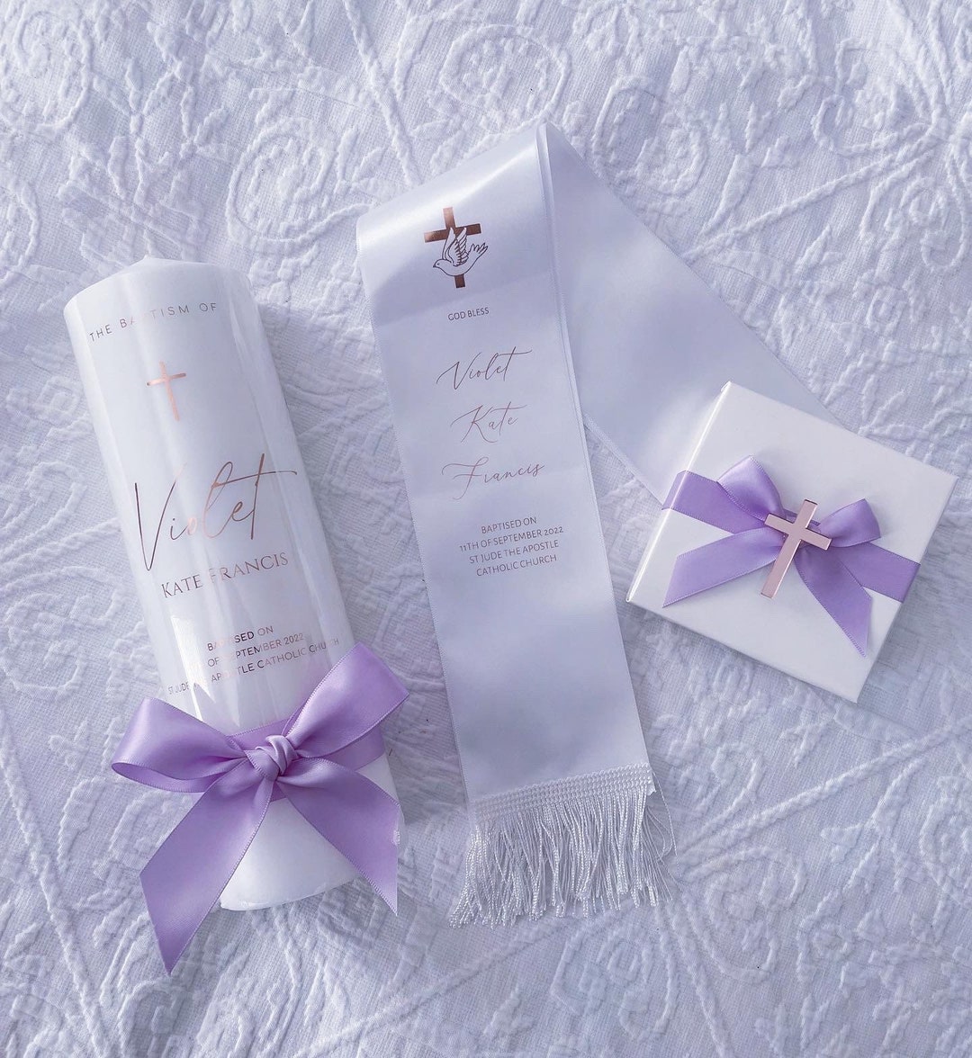 Personalised Baptism Stole & Candle Set. Christening Stole/sash and