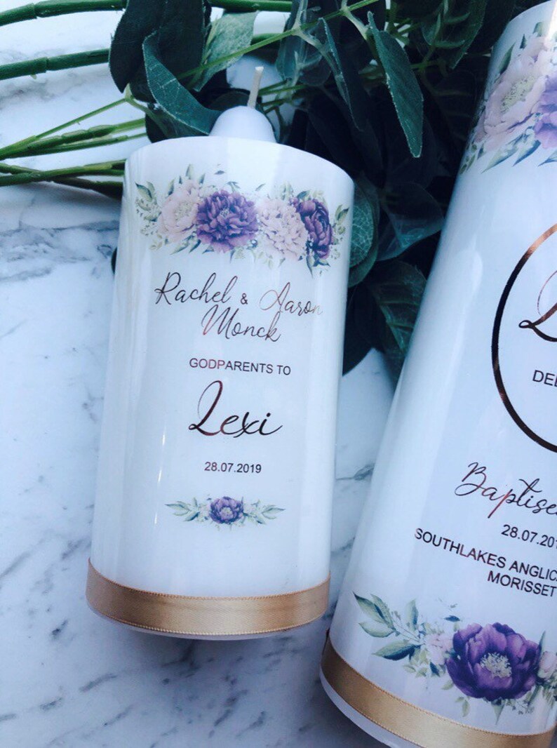 Personalised Baptism Christening Candle Set. Godparent Etsy