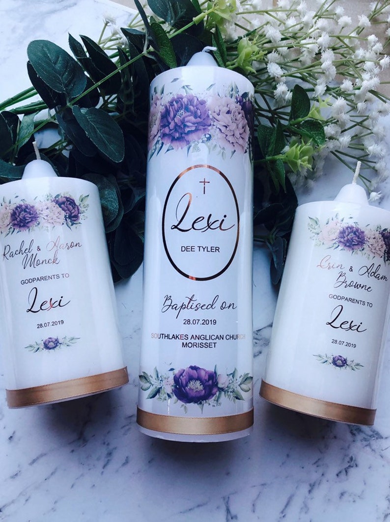 Personalised Baptism Christening Candle Set. Godparent Etsy